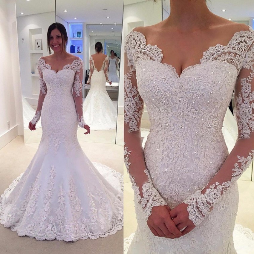 pearl lace wedding dress